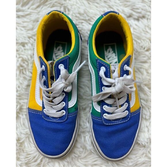 Boys Blue, Green & Yellow Checkered Vans Size 2 - Picture 3 of 9
